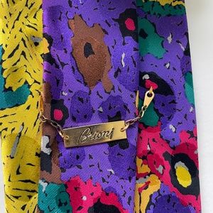 BRIONI Tie Italian Silk Handmade Abstract Motif Purple Yellow Green